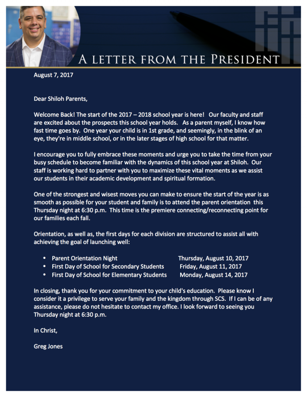 August 7 President Letter 