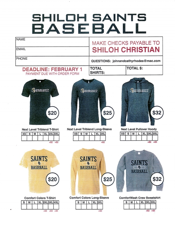 Baseball Fan Gear Order Form 2019